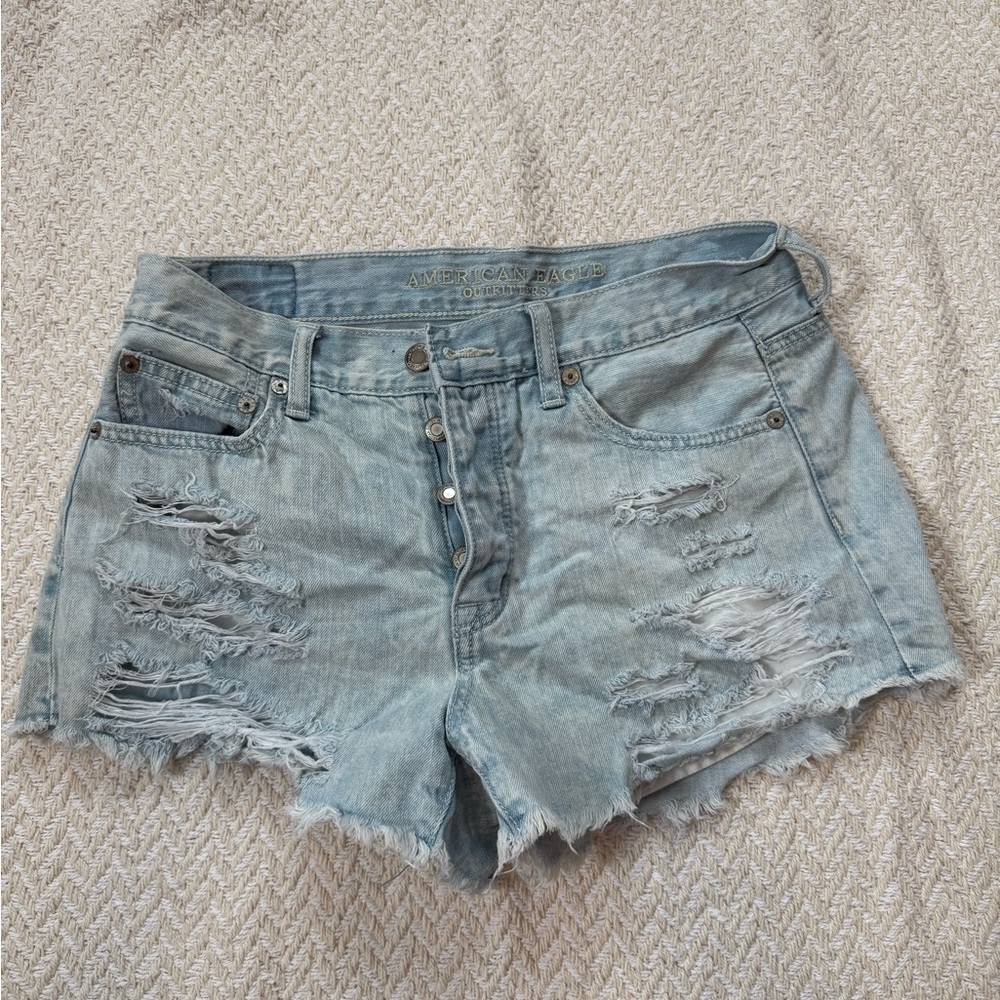American Eagle Distressed Light Blue Denim Shorts
